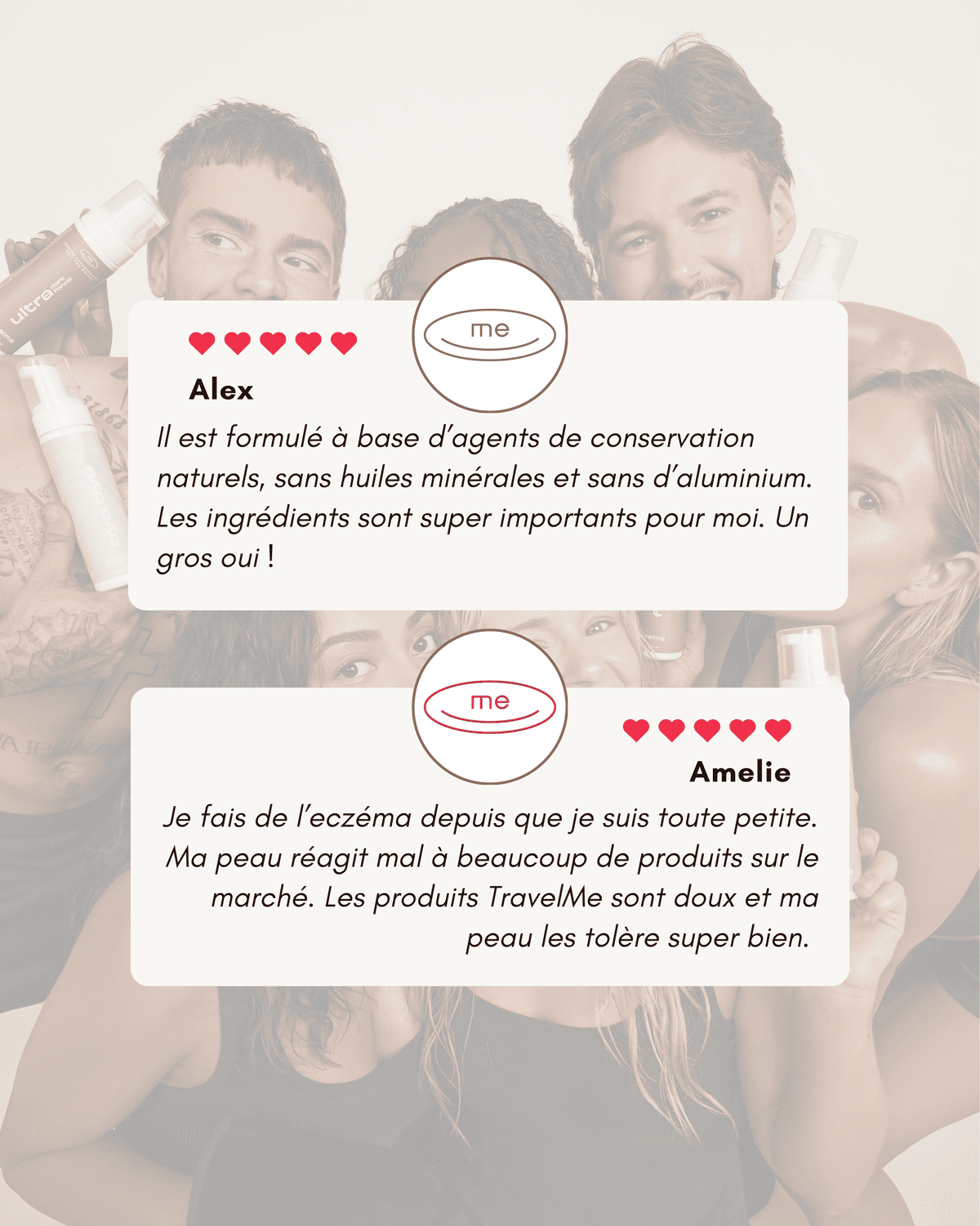 Montage de commentaires de clients sur le produit Bye Bye Effaceur d'autobronzant - TravelMe